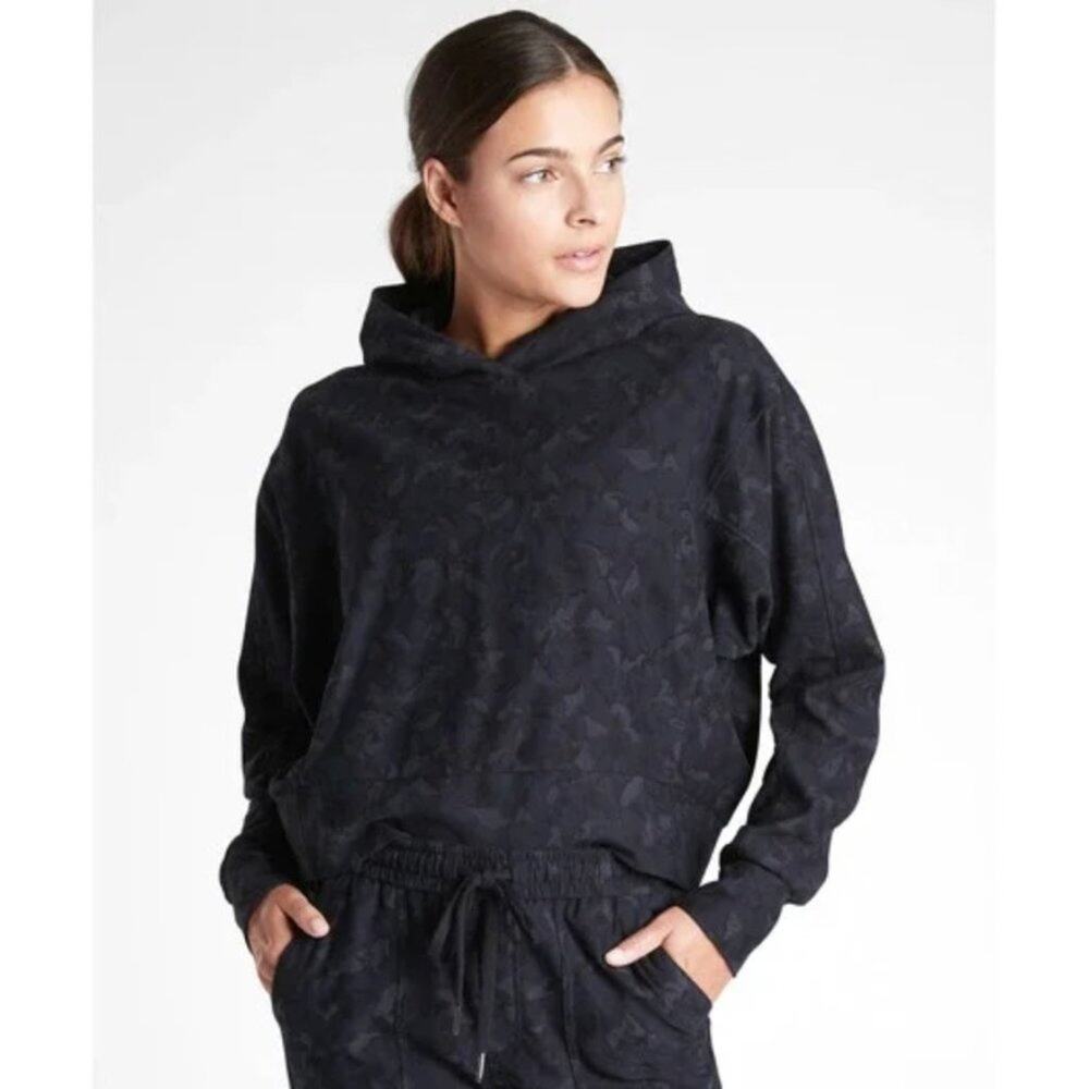 Athleta Farallon Navy Stratum Camo Printed Hooded Sweatshirt